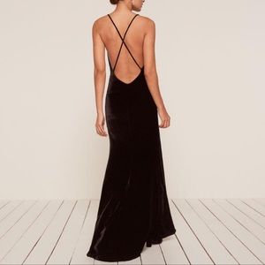 Reformation Rimini Dress in Black Velvet (small)